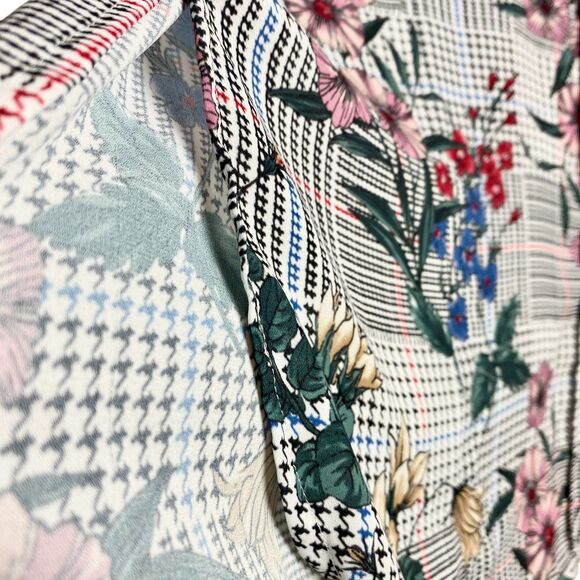 Chelsea & Theodore L Blouse Floral Houndstooth Button Front Layer Grandmacore - Picture 5 of 11